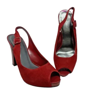 Nine West Siebert Red Suede Patent Leather‎ Slingback Heels