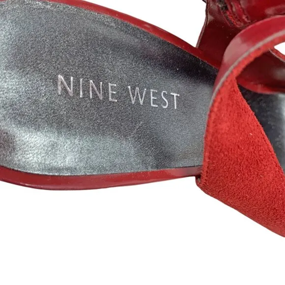 Nine West Siebert Red Suede Patent Leather‎ Slingback Heels