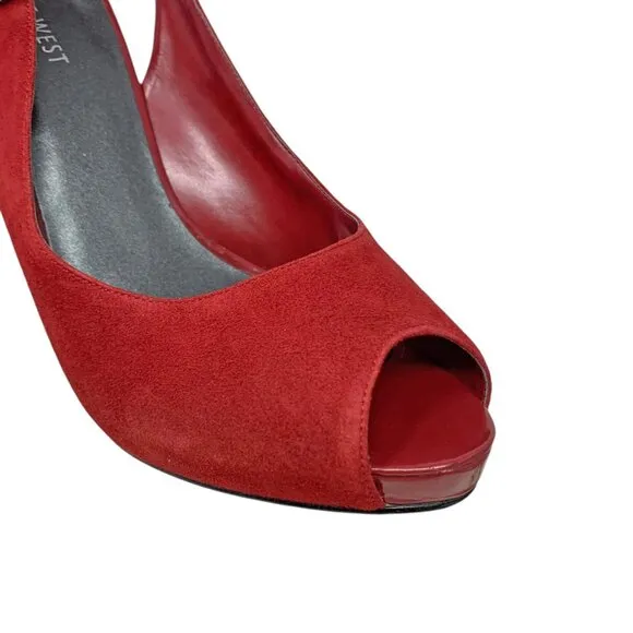 Nine West Siebert Red Suede Patent Leather‎ Slingback Heels
