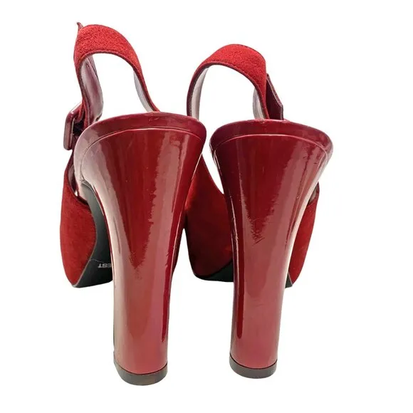 Nine West Siebert Red Suede Patent Leather‎ Slingback Heels