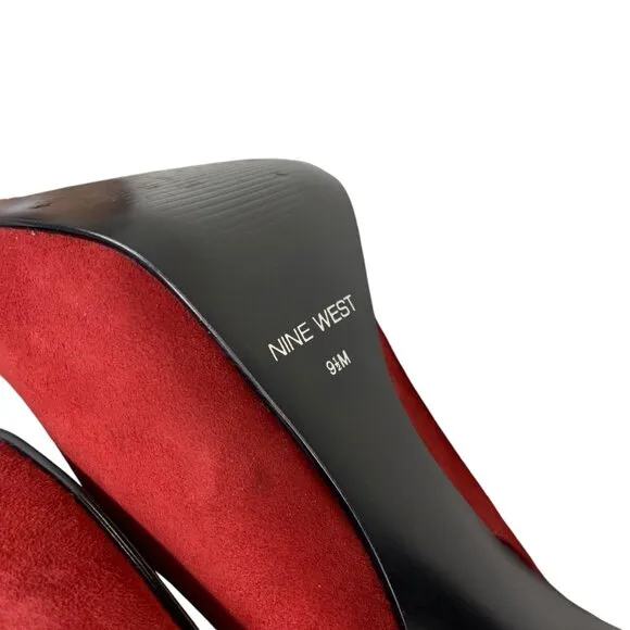 Nine West Siebert Red Suede Patent Leather‎ Slingback Heels