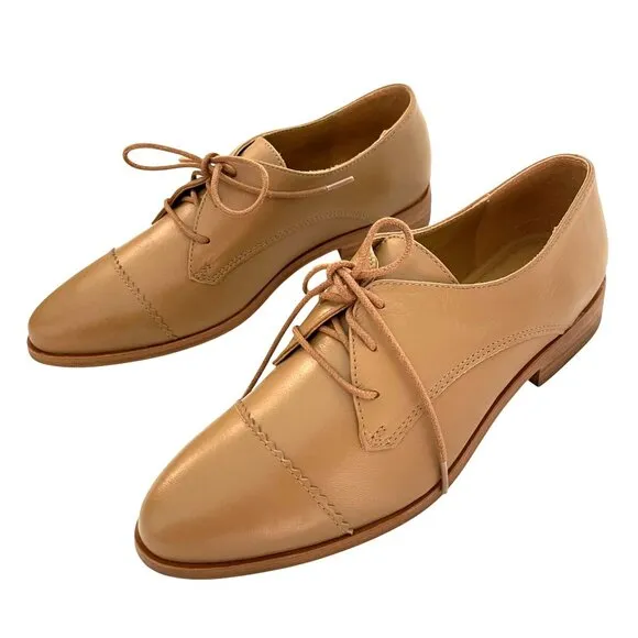 Nisola Leather Emila Cap Toe Oxford Women's Shoe Size 8 Almond Tan NEW