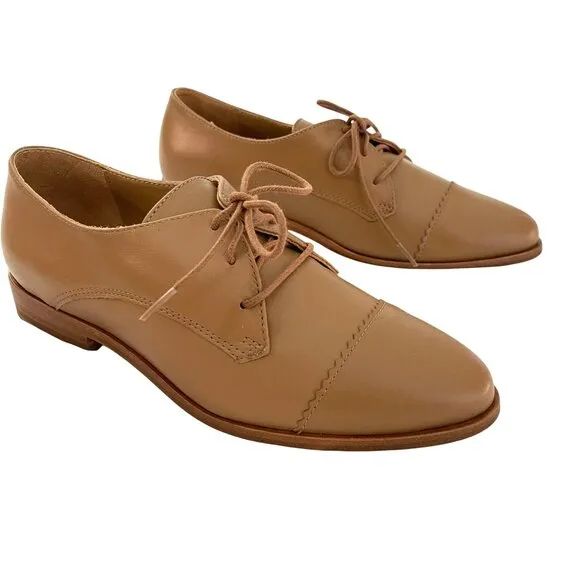 Nisola Leather Emila Cap Toe Oxford Women's Shoe Size 8 Almond Tan NEW