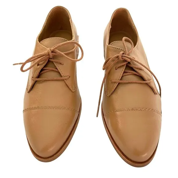 Nisola Leather Emila Cap Toe Oxford Women's Shoe Size 8 Almond Tan NEW