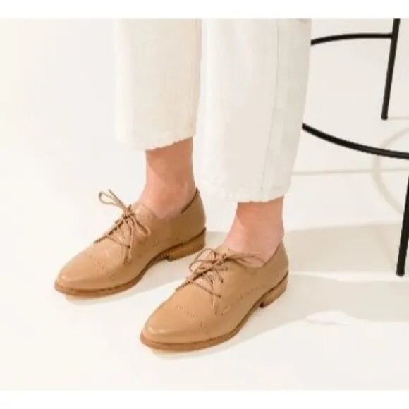 Nisola Leather Emila Cap Toe Oxford Women's Shoe Size 8 Almond Tan NEW