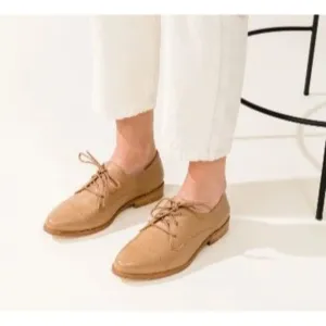 Nisola Leather Emila Cap Toe Oxford Women's Shoe Size 8 Almond Tan NEW