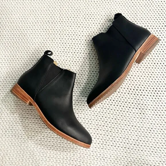 Nisolo Black Leather Everyday Chelsea Boot Slip On Stretch Wooden Sole NWOB 9