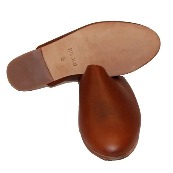 Nisolo Lima Slip On BRANDY Leather Mules Flats Women’s 5 Minimalist Casual NIB