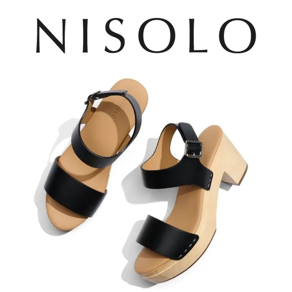 Nisolo 🖤 Women's Open Toe Clogs, Black, Size 7, 3&quot; Heel