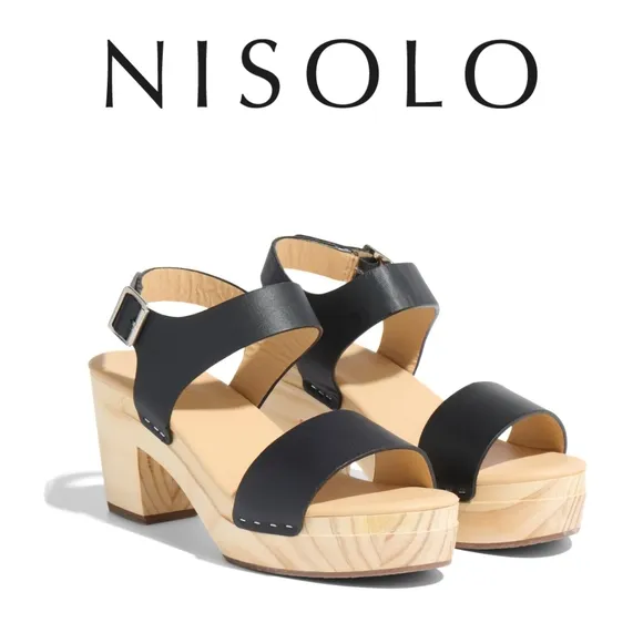 Nisolo 🖤 Women's Open Toe Clogs, Black, Size 7, 3&quot; Heel