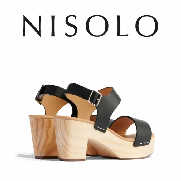Nisolo 🖤 Women's Open Toe Clogs, Black, Size 7, 3&quot; Heel