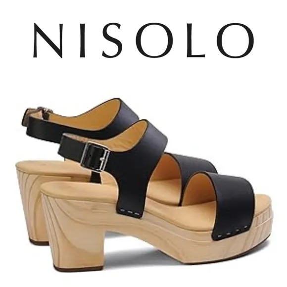 Nisolo 🖤 Women's Open Toe Clogs, Black, Size 7, 3&quot; Heel