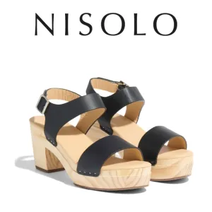 Nisolo 🖤 Women's Open Toe Clogs, Black, Size 7, 3&quot; Heel