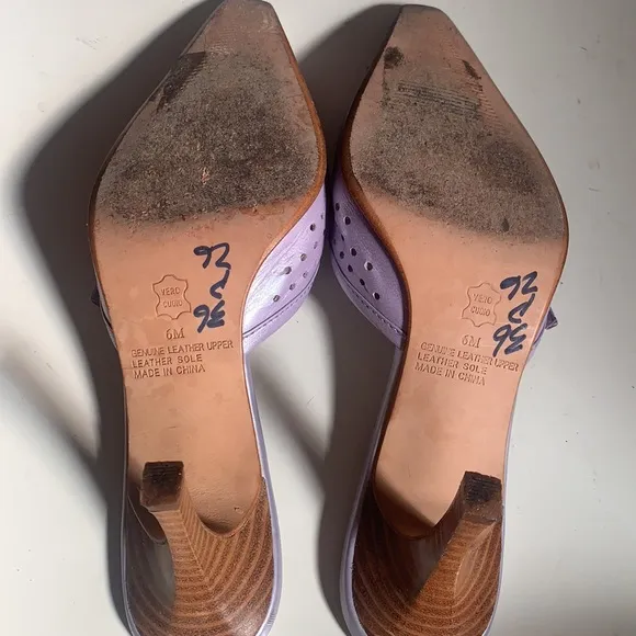 NORDSTROM LAVENDER LEATHER SHOES WOODEN HEELS SZ 6 HEEL MULE