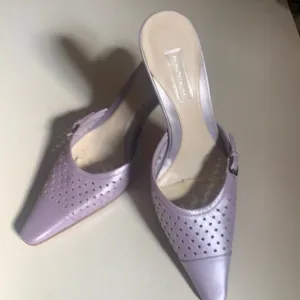 NORDSTROM LAVENDER LEATHER SHOES WOODEN HEELS SZ 6 HEEL MULE