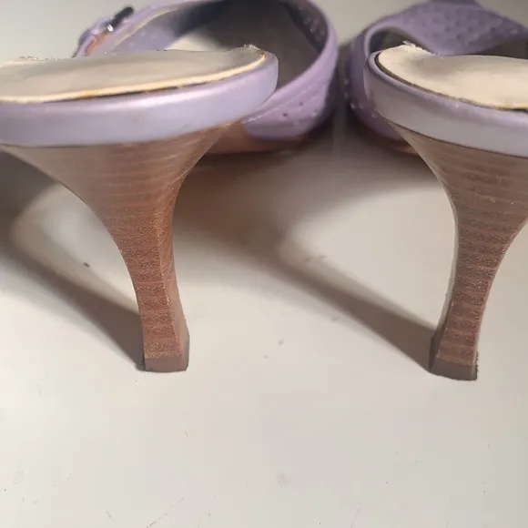 NORDSTROM LAVENDER LEATHER SHOES WOODEN HEELS SZ 6 HEEL MULE