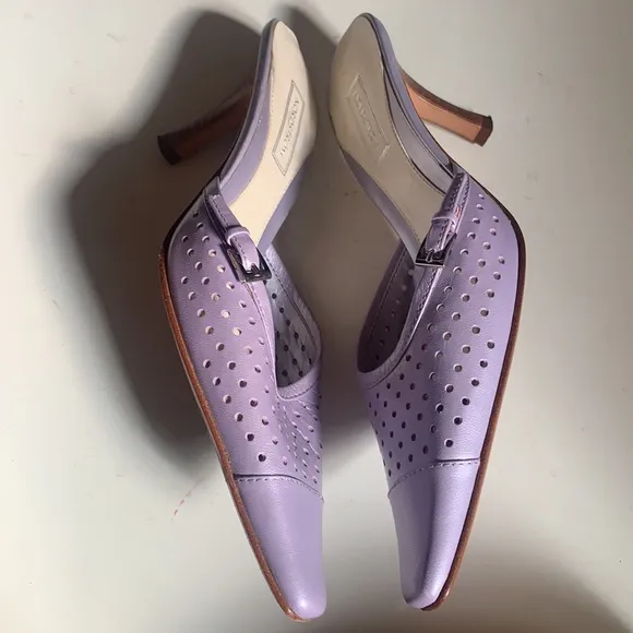 NORDSTROM LAVENDER LEATHER SHOES WOODEN HEELS SZ 6 HEEL MULE
