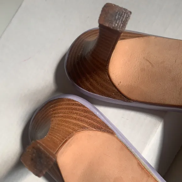 NORDSTROM LAVENDER LEATHER SHOES WOODEN HEELS SZ 6 HEEL MULE
