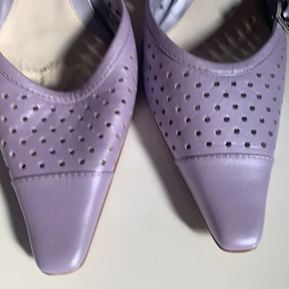 NORDSTROM LAVENDER LEATHER SHOES WOODEN HEELS SZ 6 HEEL MULE