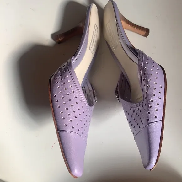 NORDSTROM LAVENDER LEATHER SHOES WOODEN HEELS SZ 6 HEEL MULE