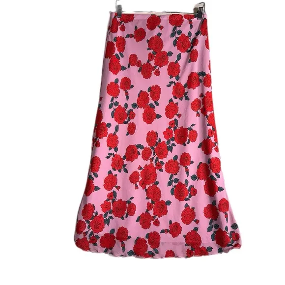 Nordstrom Wayf Womens NEW Pink Floral Rose Midi Slip Skirt Spring Sz M MSRP $110