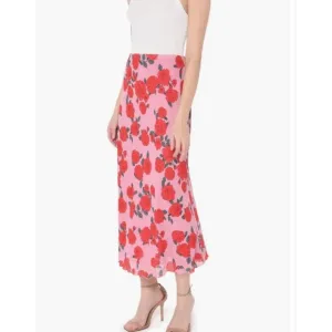 Nordstrom Wayf Womens NEW Pink Floral Rose Midi Slip Skirt Spring Sz M MSRP $110