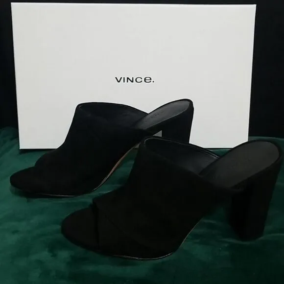 NWB Vince Heath Suede Leather Black Mules