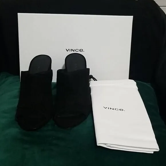 NWB Vince Heath Suede Leather Black Mules