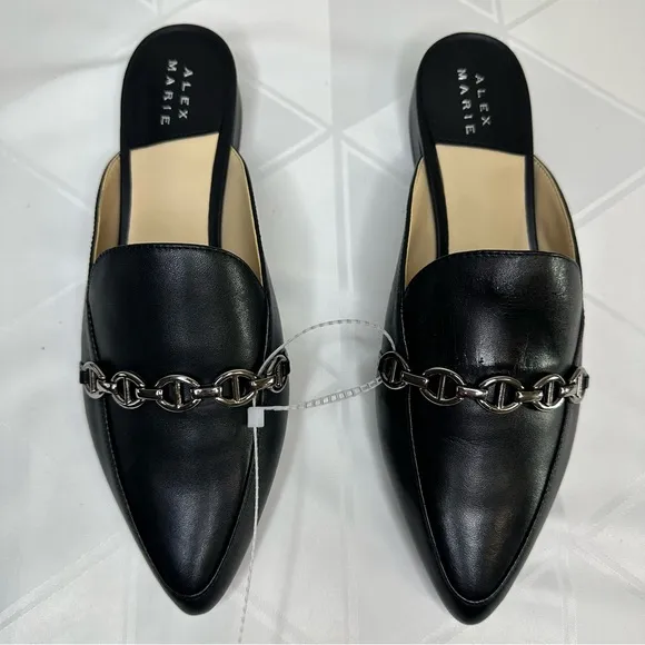 NWOB! Alex Marie Black Leather Slip on Mules Size 8M