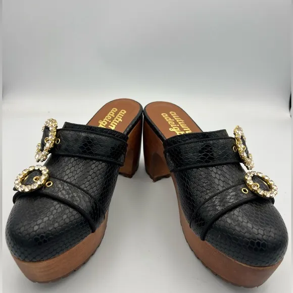 NWOB Autumn Adeigbo Black Snake Embossed Double Strap Clog Size EU38 MSRP $625