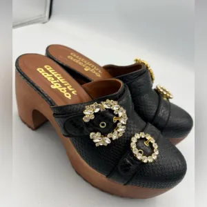 NWOB Autumn Adeigbo Black Snake Embossed Double Strap Clog Size EU38 MSRP $625