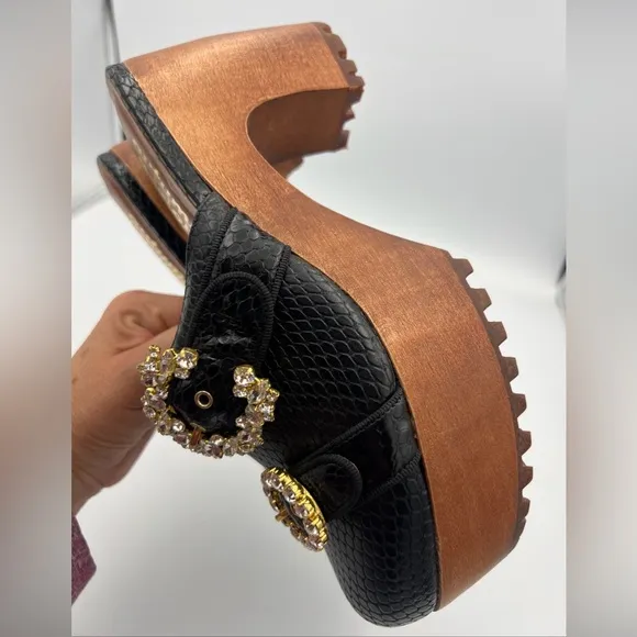 NWOB Autumn Adeigbo Black Snake Embossed Double Strap Clog Size EU38 MSRP $625