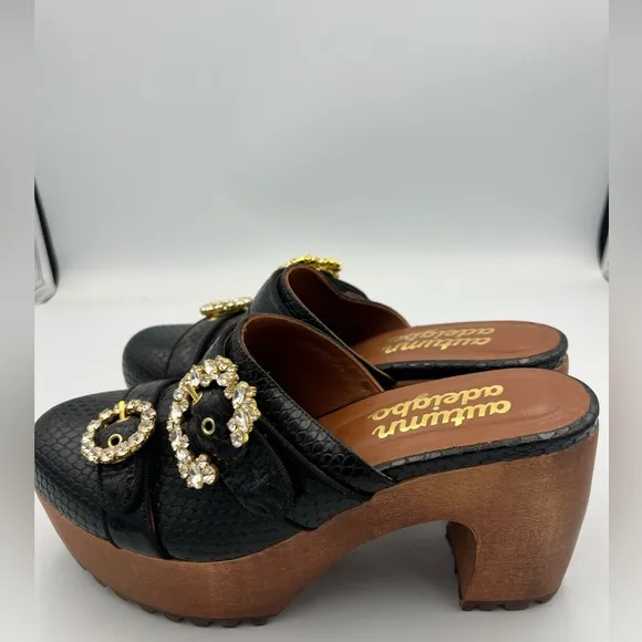 NWOB Autumn Adeigbo Black Snake Embossed Double Strap Clog Size EU38 MSRP $625