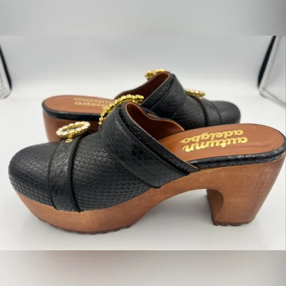 NWOB Autumn Adeigbo Black Snake Embossed Double Strap Clog Size EU38 MSRP $625