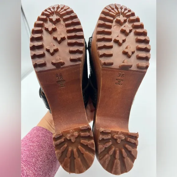 NWOB Autumn Adeigbo Black Snake Embossed Double Strap Clog Size EU38 MSRP $625