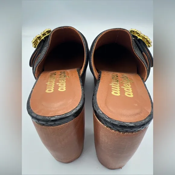NWOB Autumn Adeigbo Black Snake Embossed Double Strap Clog Size EU38 MSRP $625
