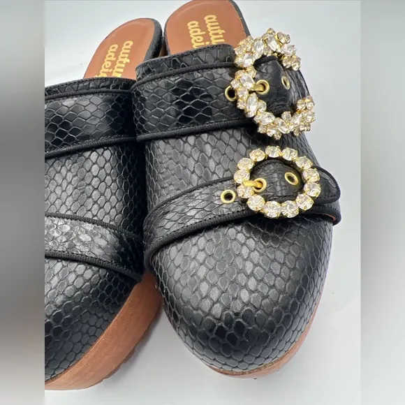 NWOB Autumn Adeigbo Black Snake Embossed Double Strap Clog Size EU38 MSRP $625