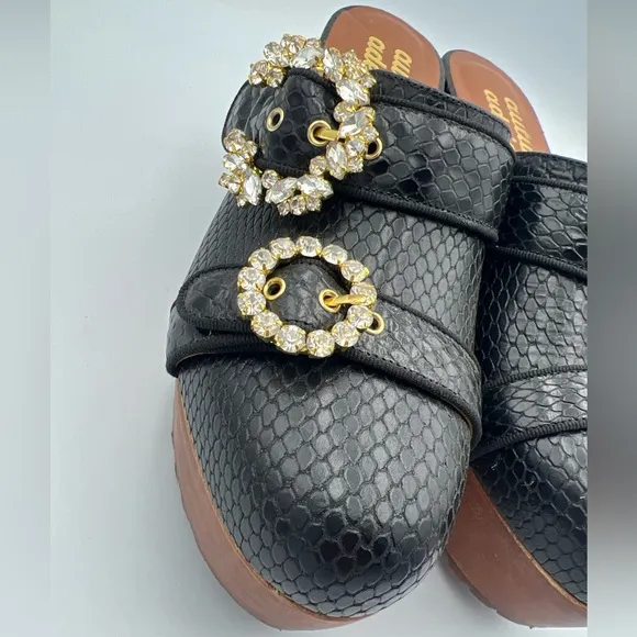 NWOB Autumn Adeigbo Black Snake Embossed Double Strap Clog Size EU38 MSRP $625