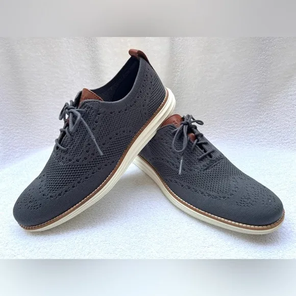 NWOB Cole Haan Men's ØriginalGrand Knit Wingtip Oxfords - Magnet/Ivory - 9 M