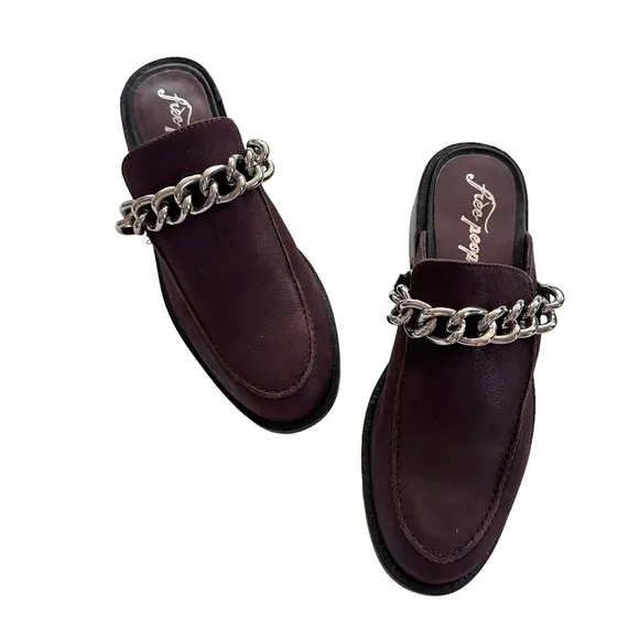 NWOB Free People Vida Mules in Fig Leather 38.5 US 8.5