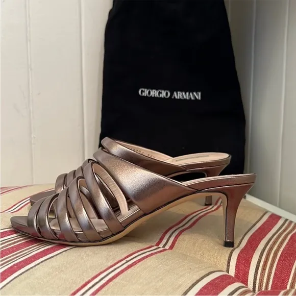 NWOB Giorgio Armani Kitten Heel Sandals in Bronze Rose Gold