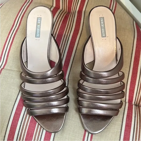 NWOB Giorgio Armani Kitten Heel Sandals in Bronze Rose Gold