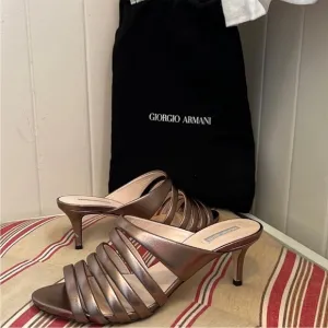 NWOB Giorgio Armani Kitten Heel Sandals in Bronze Rose Gold