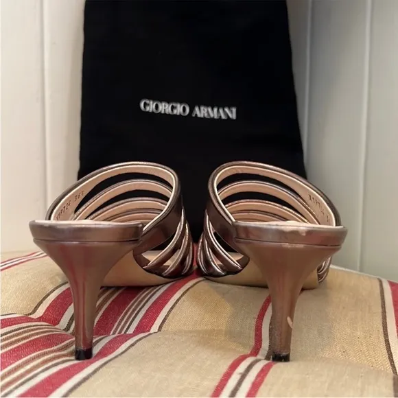 NWOB Giorgio Armani Kitten Heel Sandals in Bronze Rose Gold