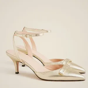 NWOB J crew Made-in-Italy Colette bow pumps in metallic crinkle leather
