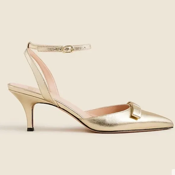 NWOB J crew Made-in-Italy Colette bow pumps in metallic crinkle leather