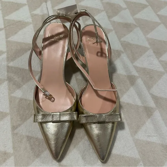 NWOB J crew Made-in-Italy Colette bow pumps in metallic crinkle leather
