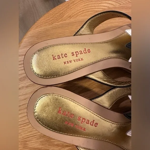 NWOB ** Kate Spade Daisy Kitten Heel Clog Sandal  Navy, White &amp; Gold Size 6