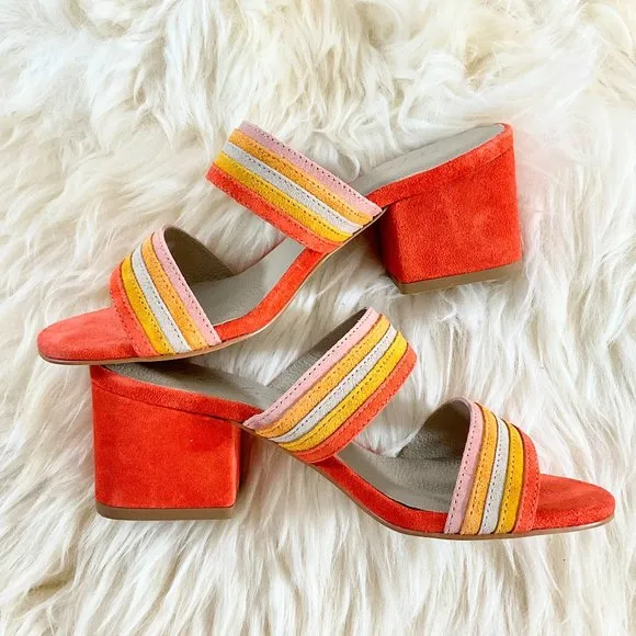 NWOB MATISSE Bonita Fire Orange Suede Leather Mules Made in Brazil Size 6.5M