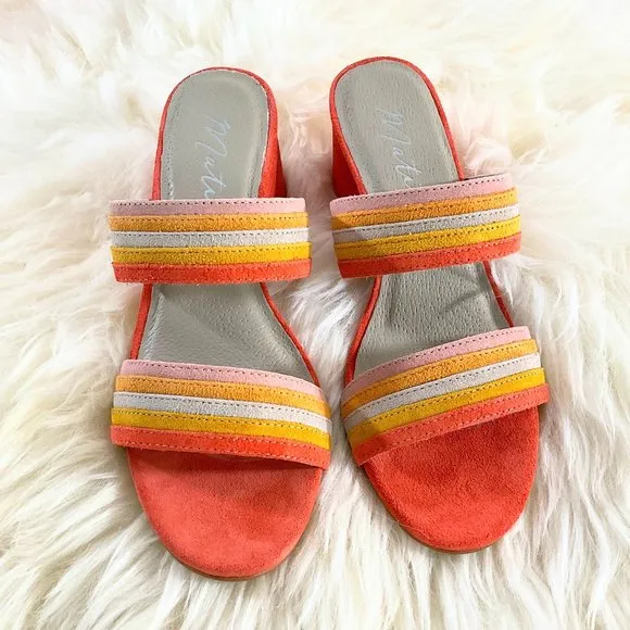 NWOB MATISSE Bonita Fire Orange Suede Leather Mules Made in Brazil Size 6.5M